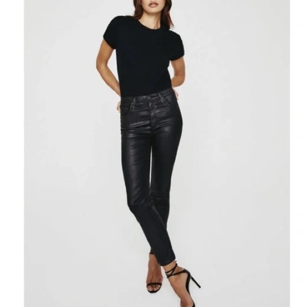 AG Adriano Goldschmied The Isabelle High-Rise Leather Straight Crop Jeans